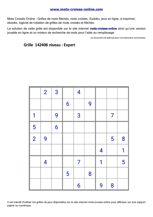 Grille de sudoku  
imprimable gratuite 142406