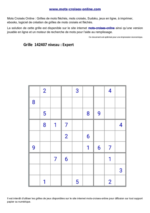 Grille de sudoku  
imprimable gratuite 142407