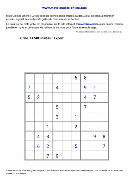 Grille de sudoku  
imprimable gratuite 142408