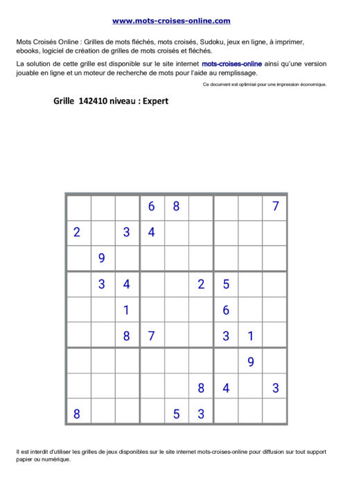 Grille de sudoku  
imprimable gratuite 142410
